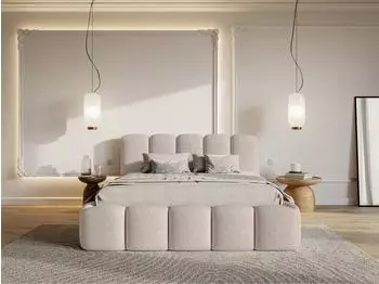Selsey Cloudy II Polsterbett mit Bettkasten, Boucle, hellbeige, 160x200cm