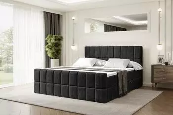 ALTDECOR Miami-Z Boxspringbett mit Fu&szlig;teil, H3, Topper, 200x200cm, schwarz (800000814262)