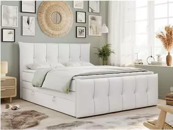 MKS Premium 11 King Boxspringbett 160x200 mit Bettkasten, Kunstleder, wei&szlig;, H4 (800000617202)