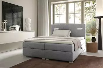 Fun Möbel Caprice Boxspringbett 160x220cm grau mit Ambiente-LED