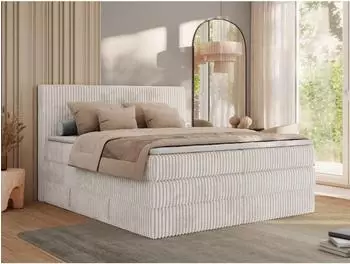 MKS Meble Tiliano King Boxspringbett 140x200cm, Cord beige, Bettkasten, Topper T25 (Tiliano King)