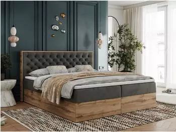 MKS Albero 3 Boxspringbett 180x200cm dunkelgrau Velvet, Bettk&auml;sten (800000911617)