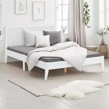 Homestyle4u Holzbett 140x200cm, wei&szlig;, mit Lattenrost (1844)