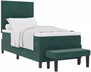 vidaXL Boxspringbett mit Kopfteil und Bank, Samt, dunkelgr&uuml;n, 100x200cm