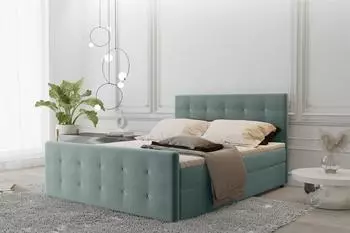 Fun Möbel MAURO Boxspringbett 160x220cm, Stoff Soro, mintgrün, mit Bettkasten