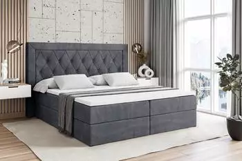 ALTDECOR Noel Boxspringbett mit Matratze H4 und Topper, 200x200cm, dunkelgrau (800000508004)