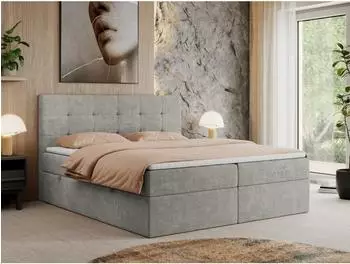 MKS Centos Boxspringbett 200x200cm, Multipocket-Matratze H4, Bettkasten, hellgrau (CENTOS)