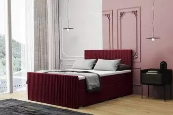 Fun Möbel MONTY Boxspringbett 180x220cm, Stoff Monolith, weinrot