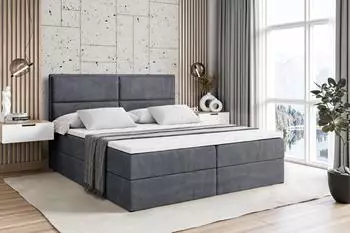 ALTDECOR Aura Boxspringbett 180x200cm H4-Matratze, Topper, dunkelgrau Samt (800000512799)