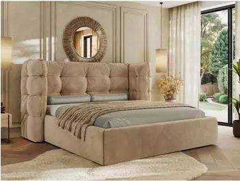 MKS Meble Flonelle Classic Polsterbett mit Bettkasten & Lattenrost, hellbraun