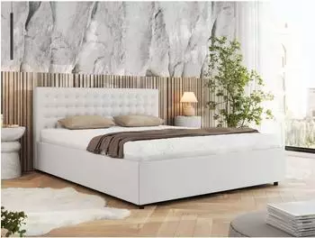 MKS Pavo Classic Polsterbett 140x200cm, Kunstleder weiß, Bettkasten (800001267951)