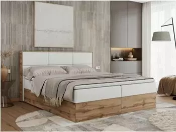 MKS Meble Albero 2 Boxspringbett mit Bettkasten, Multipocket-Matratze, Kunstleder wei&szlig;, 140x200cm (Albero 2)