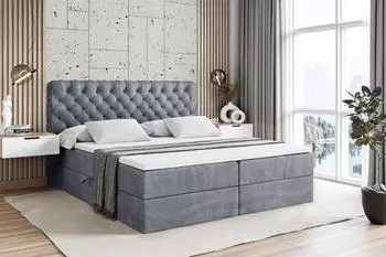 ALTDECOR BOXI8 Boxspringbett 140x200cm H4 Matratze, Lattenrost, grau Samt (800000506335)