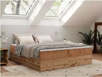 MKS Meble Wood Zero Boxspringbett ohne Kopfteil, Holzoptik, orange Cord (800001438542)