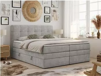MKS Luka King Boxspringbett mit Bettkasten, Multipocket-Matratze, 180x200cm, hellgrau