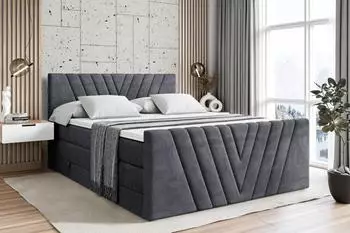 ALTDECOR Ernina-Z King Boxspringbett 180x200cm, dunkelgrau Samt, H3/H4 Matratzen (800000613724)