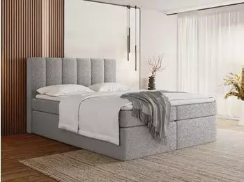 WFL GROUP Amira Boxspringbett 180x200 mit Bettkasten, Boucl&eacute; grau (800001090205)