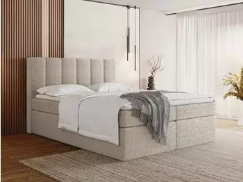 WFL GROUP Amira Boxspringbett 120x200cm, Boucle beige, mit Bettkasten (800001090214)