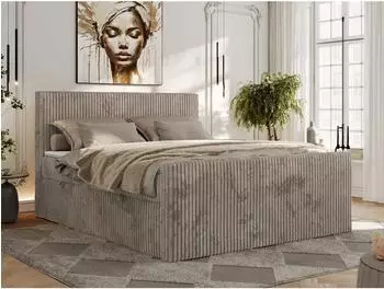 MKS Tiliano Duo Boxspringbett 180x200 Cord hellbraun, zwei Bettkästen