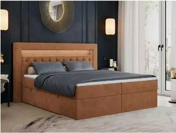 MKS Gold 6 Boxspringbett 200x200 mit LED, Bettkasten, Multipocket-Matratze H4, orange (800000649770)