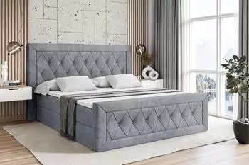 ALTDECOR NOEL-Z Boxspringbett 200x200 mit Bettkasten, H3-Matratze, grau Samt (800001692274)