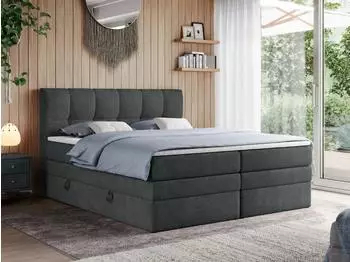 MKS Meble Alvin King Boxspringbett mit Bettkasten, Multipocket-Matratze und Topper, 140x200cm, dunkelgrau (800000629327)