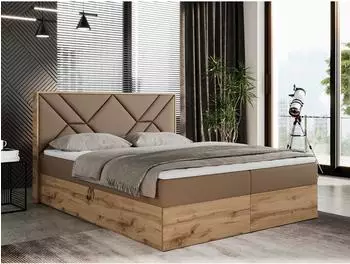 MKS Gunar Boxspringbett 200x200 Kunstleder braun, Bettkasten, Matratze H3 (800000743905)