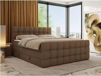 MKS Meble Altivo King Duo Boxspringbett mit Stauraum, Multipocket-Matratze H3, braun Kunstleder (800001283546)