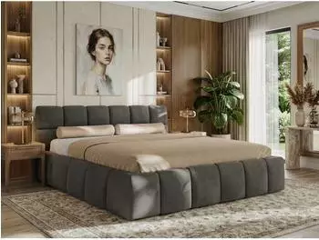 MKS Meble NIRA Classic Polsterbett mit Bettkasten und Lattenrost, dunkelgrau (800001299698)