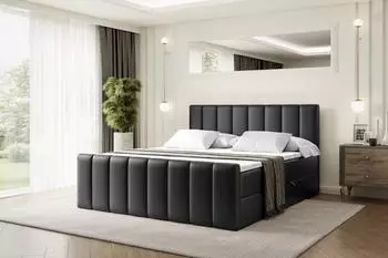 ALTDECOR OTTA-Z Boxspringbett mit Fu&szlig;teil, Kunstleder schwarz, 200x200cm (800001765789)