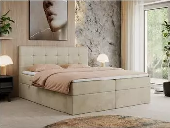 MKS Centos Boxspringbett 180x200 mit Bettkasten, Topper, beige Velvet (800000686523)