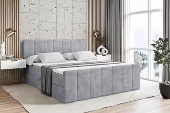 ALTDECOR MOETI-Z Boxspringbett 120x200cm, H3, hellgrau Samt, Bettkasten (800001766370)