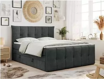 MKS Meble Premium 11 King Boxspringbett 160x200 mit Bettkasten, dunkelgrau Struktur H4 (800000629127)