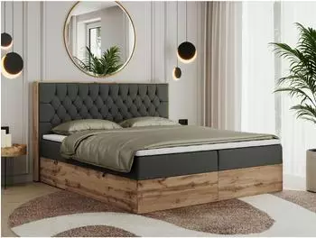 MKS Amore Boxspringbett 200x200 Kunstleder dunkelgrau, Bettkasten, H4 (800000665277)