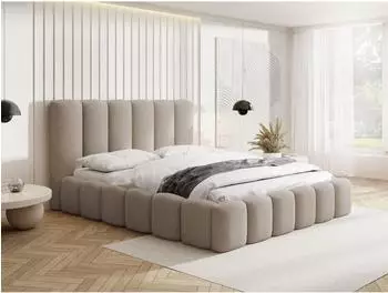 WFL GROUP Serenity Polsterbett 160x200cm mit Bettkasten, Chenille, beige (800001767091)