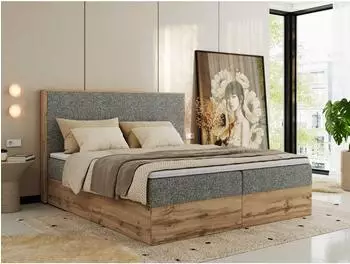 MKS Wood Classic Boxspringbett, Doppelbett mit Multipocket-Matratze und Topper T25, 200x200cm, grau (WOOD CLASSIC)