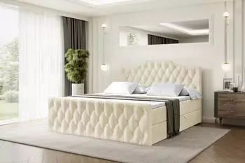 ALTDECOR Vila-1-Z Boxspringbett mit Fu&szlig;teil, H3, beige, 200x200cm (VILA-1-Z)