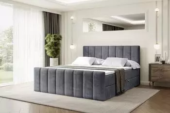 ALTDECOR OTTA-Z Boxspringbett mit Bettkasten, Topper, H3-Matratze, 200x200cm, dunkelgrau Samt (800001765854)