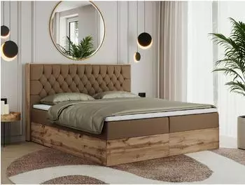 MKS Amore Boxspringbett 200x200cm, Kunstleder, braun, Bettkasten (800000665341)