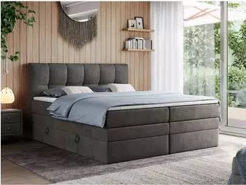 MKS Meble Alvin King Boxspringbett mit Bettkasten, Velvet dunkelgrau, 200x200cm (800000629541)