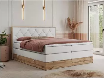 MKS Meble Veneto King Boxspringbett 160x200, Kunstleder, weiß, zwei Bettkästen