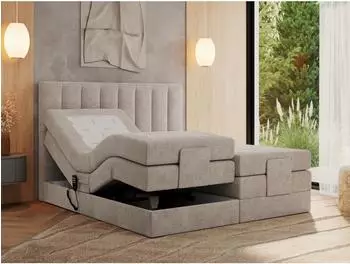 MKS Comforto Boxspringbett 160x200 elektrisch verstellbar, 7-Zonen Taschenfederkern, beige