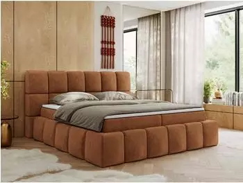 MKS NIRA Boxspringbett 140x200cm, H4, orange Struktur