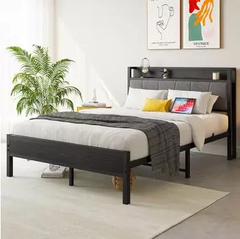 OKWISH Polsterbett Jugendbett mit LED, USB, Bettkasten & Lattenrost, grau, 90x200cm