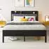 OKWISH Polsterbett Jugendbett mit LED, USB, Bettkasten & Lattenrost, grau, 90x200cm