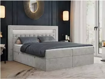 MKS Meble Gold 6 Boxspringbett mit LED, Bettkasten, 140x200cm, hellgrau (GOLD-6)