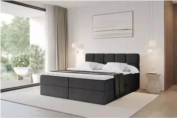 ALTDECOR FAMA Boxspringbett mit Matratze H3 und Topper, 200x200cm, schwarz