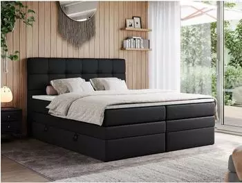 MKS Meble Erni King Boxspringbett mit Bettkasten, Kunstleder, schwarz, 180x200cm (800000631493)