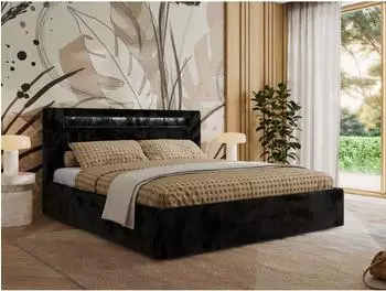 MKS Meble Gold 5 Classic Polsterbett 140x200cm, schwarz, mit Bettkasten & LED (800001299754)