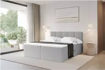 ALTDECOR FAMA Boxspringbett mit Matratze H3 und Topper, 160x200cm, hellgrau